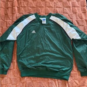 Adidas Men's Green and White Crewneck Sweater